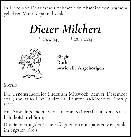 Traueranzeige von Dieter Milchert von Flensburger Tageblatt