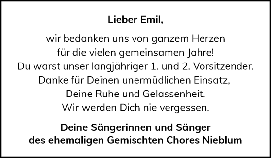 Traueranzeige von Emil Mewes Junge von Der Insel-Bote