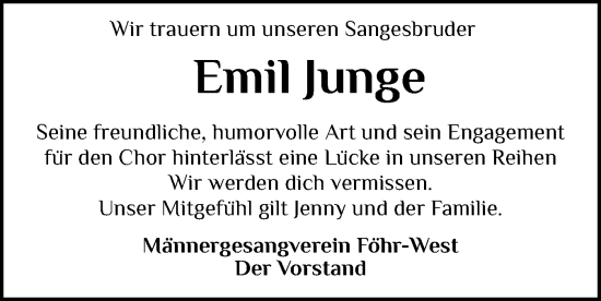 Traueranzeige von Emil Mewes Junge von Der Insel-Bote