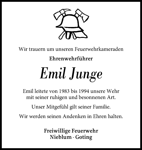Traueranzeige von Emil Mewes Junge von Der Insel-Bote
