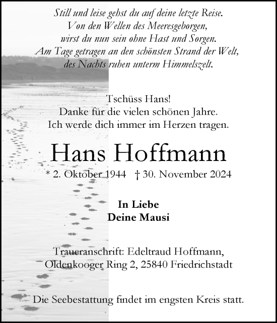 Traueranzeige von Hans Hoffmann von Sylter Rundschau