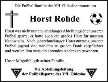 Traueranzeige von Horst Rohde von Stormarner Tageblatt