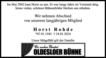 Traueranzeige von Horst Rohde von Stormarner Tageblatt