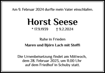 Traueranzeige von Horst Seese von Schleswiger Nachrichten