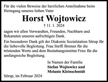 Traueranzeige von Horst Wojtowicz von Flensburger Tageblatt