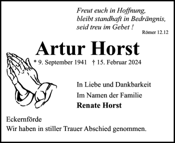 Traueranzeige von Artur Horst von Eckernförder Zeitung