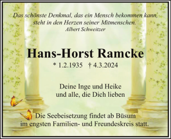 Traueranzeige von Hans-Horst Ramcke von Pinneberger Tageblatt