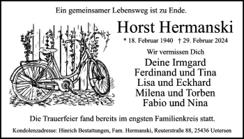Traueranzeige von Horst Hermanski von Uetersener Nachrichten