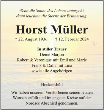 Traueranzeige von Horst Müller von Husumer Nachrichten