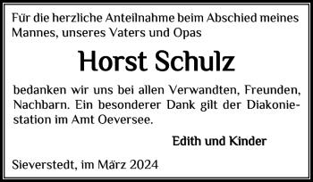 Traueranzeige von Horst Schulz von Flensburger Tageblatt
