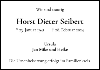 Traueranzeige von Horst Dieter Seibert von Wedel-Schulauer Tageblatt