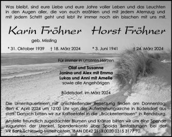 Traueranzeige von Horst Fröhner Karin Fröhner von Landeszeitung