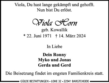 Traueranzeige von Viola Horn von Stormarner Tageblatt