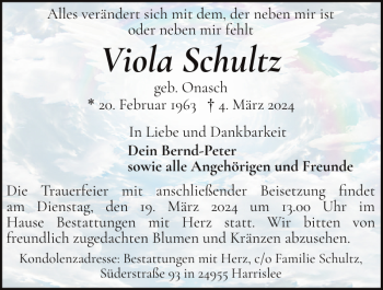 Traueranzeige von Viola Schultz von Flensburger Tageblatt