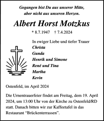 Traueranzeige von Albert Horst Motzkus von Landeszeitung