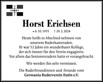 Traueranzeige von Horst Erichsen von Ostholsteiner Anzeiger