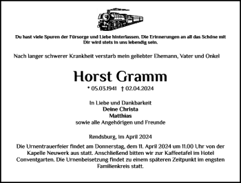Traueranzeige von Horst Gramm von Landeszeitung