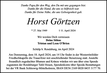 Traueranzeige von Horst Görtzen von Landeszeitung