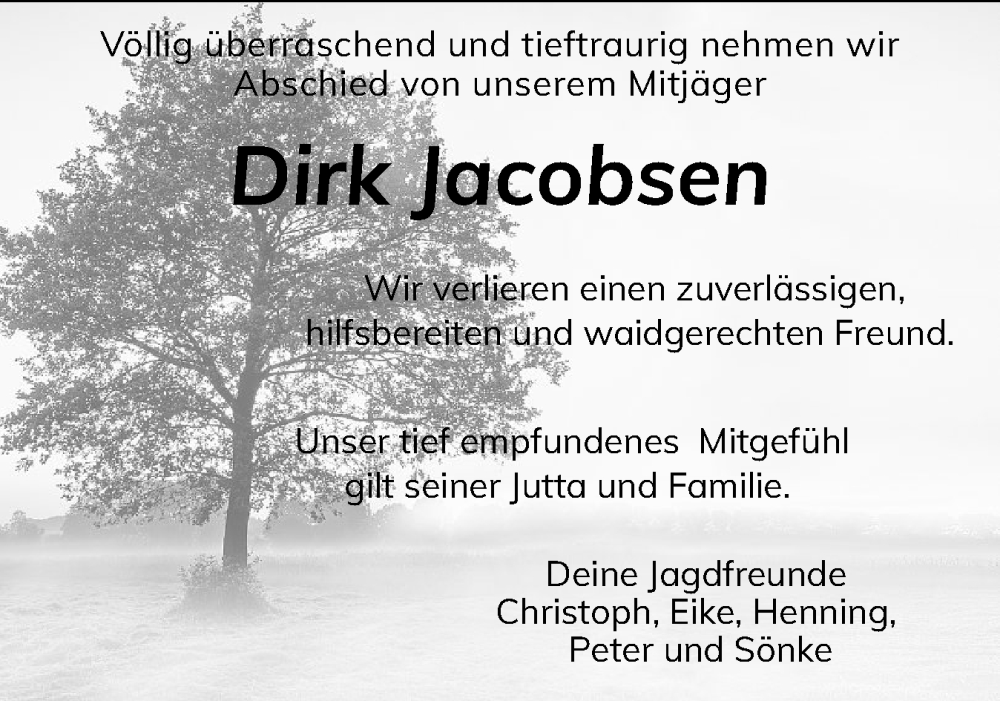  Traueranzeige für Dirk Jacobsen vom 29.05.2024 aus Holsteinischer Courier