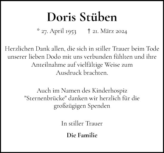Traueranzeige von Doris Stüben von Elmshorner Nachrichten, Barmstedter Zeitung
