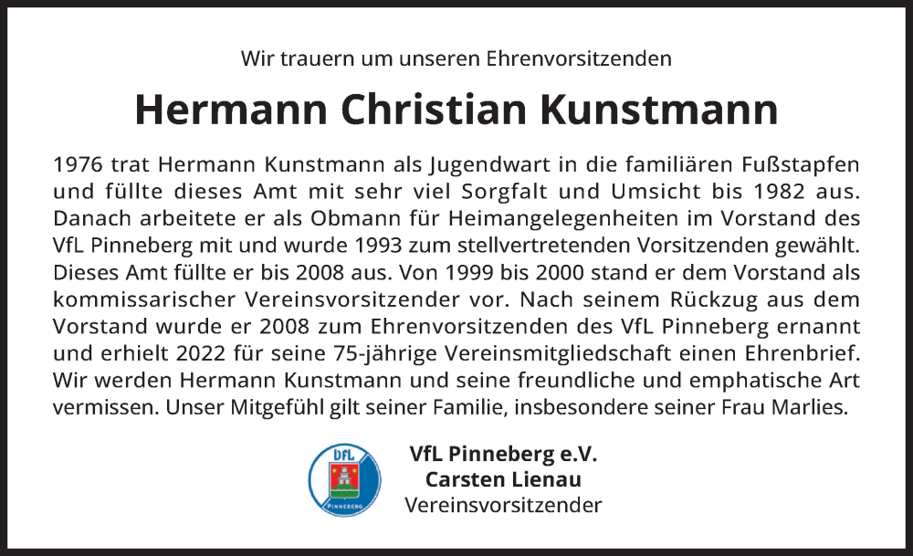  Traueranzeige für Hermann Christian Kunstmann vom 24.04.2024 aus Region Pinneberg und tip Pinneberg