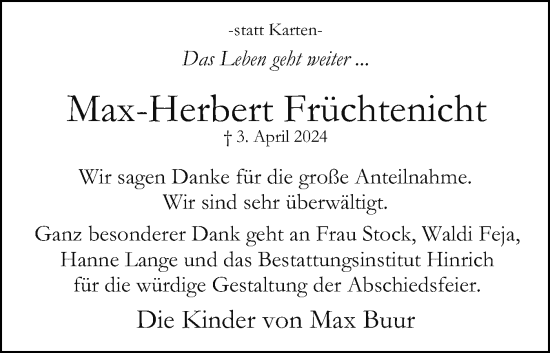 Traueranzeige von Max-Herbert Früchtenicht von Elmshorner Nachrichten, Barmstedter Zeitung