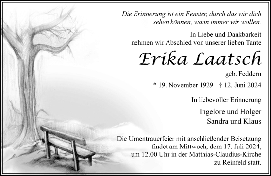 Traueranzeige von Erika Laatsch von Stormaner Tageblatt