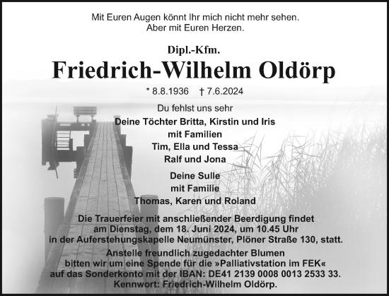 Traueranzeige von Friedrich-Wilhelm Oldörp von Holsteinischer Courier