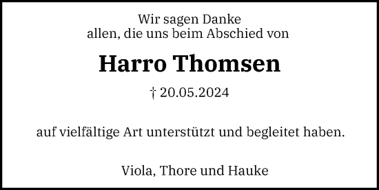 Traueranzeige von Harro Thomsen von Eckernförder Zeitung, Hallo Eckernförde