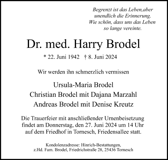 Traueranzeige von Harry Brodel von Uetersener Nachrichten, Der tip am Wochenende
