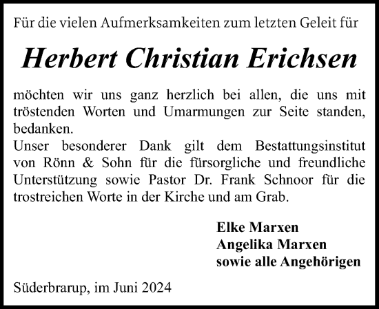 Traueranzeige von Herbert Christian Erichsen von Schleswiger Nachrichten, Schlei-Bote