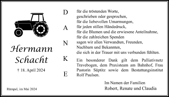 Traueranzeige von Hermann Schacht von Stormaner Tageblatt