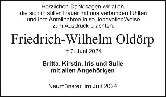 Traueranzeige von Friedrich-Wilhelm Oldörp von Holsteinischer Courier
