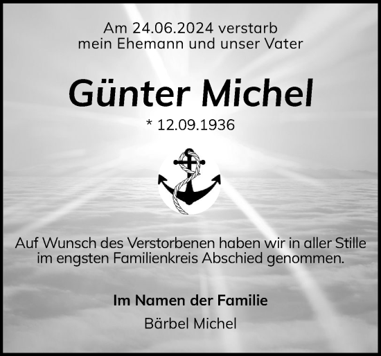 Traueranzeige von Günter Michel von Flensburger Tageblatt