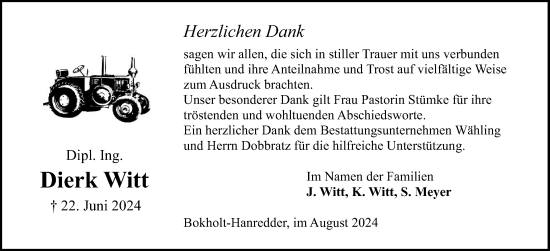 Traueranzeige von Dierk Witt von Elmshorner Nachrichten, Barmstedter Zeitung