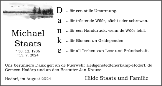 Traueranzeige von Michael Staats von Norddeutsche Rundschau, Wilstersche Zeitung, Glückstädter Fortuna