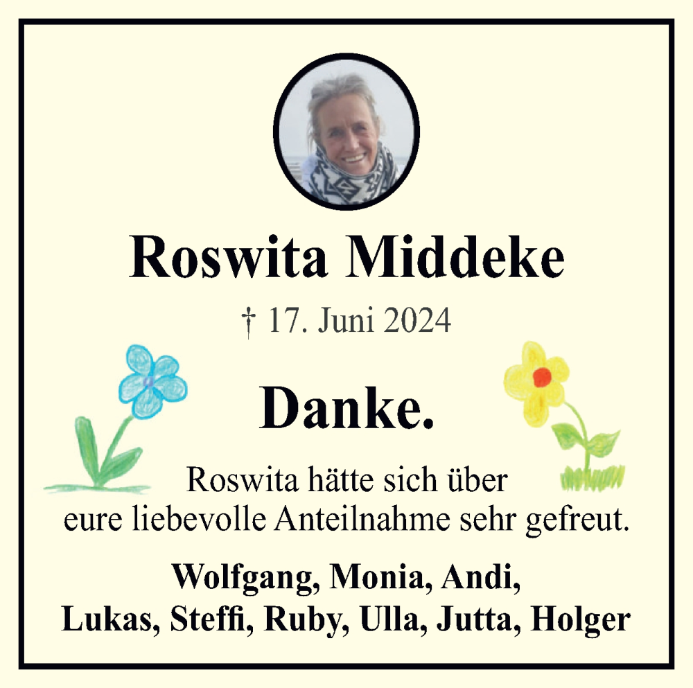  Traueranzeige für Roswita Middeke vom 17.08.2024 aus Sylter Rundschau