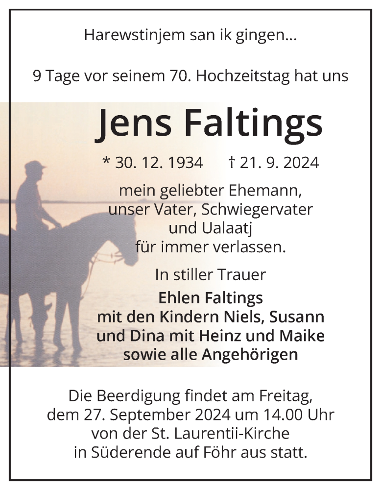  Traueranzeige für Jens Faltings vom 25.09.2024 aus Der Insel-Bote