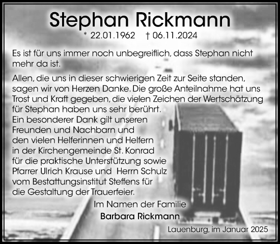 Traueranzeige von Stephan Rickmann von Wochenend Anzeiger