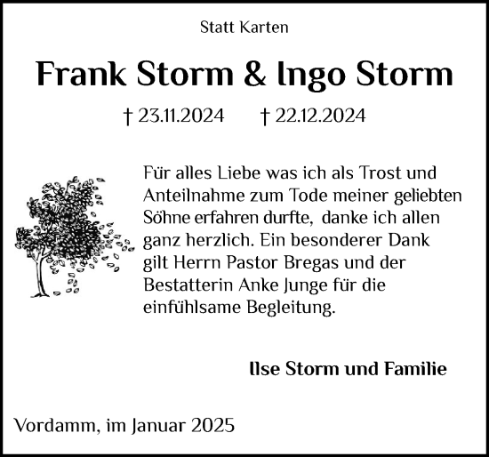 Traueranzeige von Ingo Storm von Schleswig-Holsteinische Landeszeitung