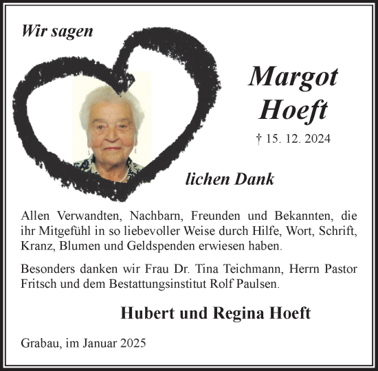 Traueranzeige von Margot Hoeft von MARKT Bad Oldesloe/Reinfeld und Stormarner Tageblatt