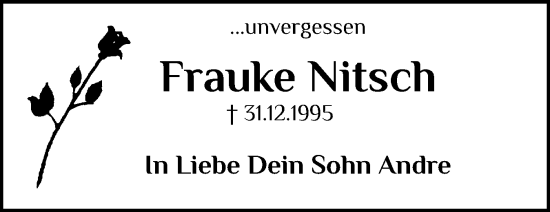 Traueranzeige von Frauke Nitsch von Flensburger Tageblatt