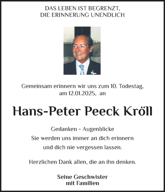 Traueranzeige von Hans-Peter  Peeck Kröll von Sylter Rundschau
