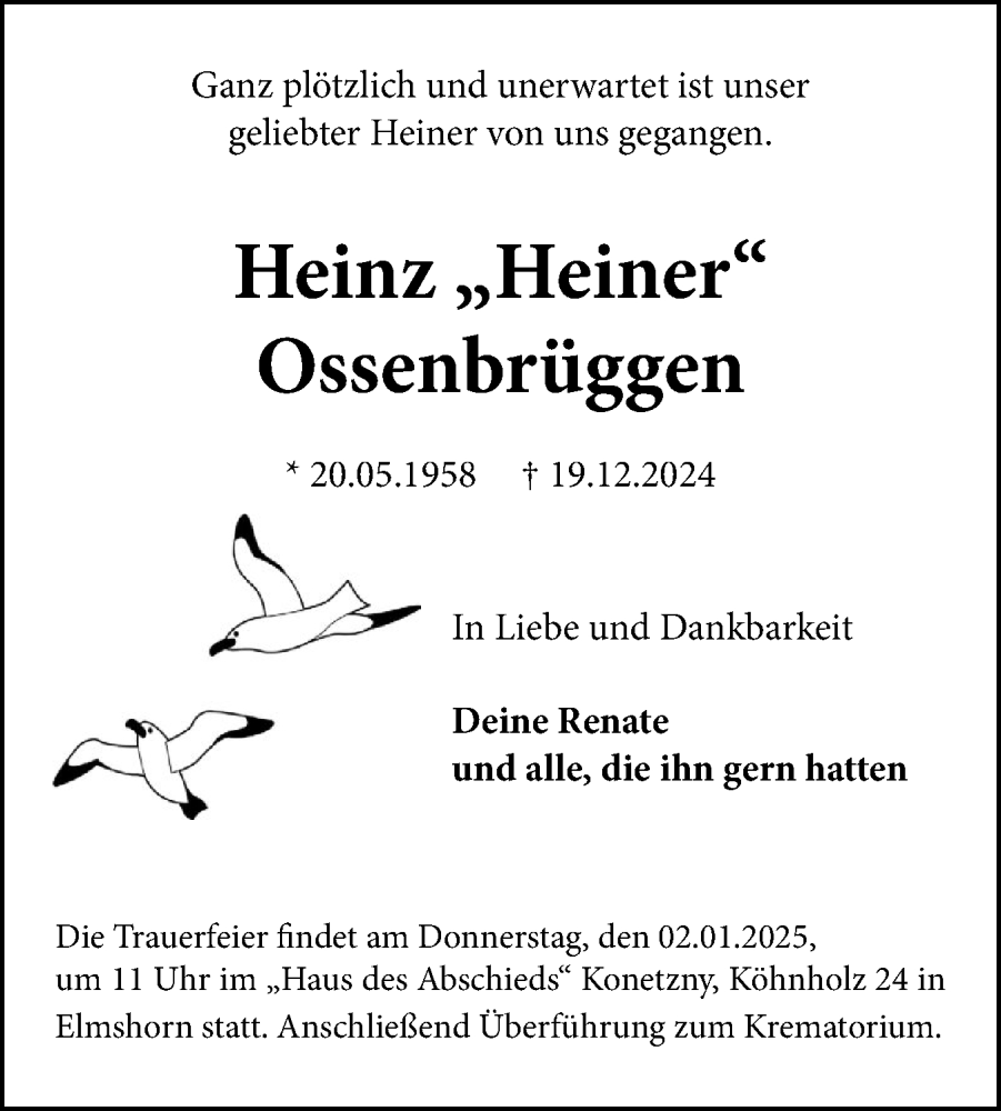  Traueranzeige für Heinz Ossenbrüggen vom 28.12.2024 aus Elmshorner Nachrichten, Barmstedter Zeitung