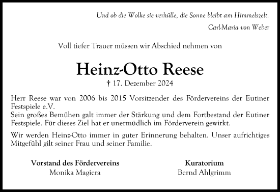 Traueranzeige von Heinz-Otto Reese von Ostholsteiner Anzeiger