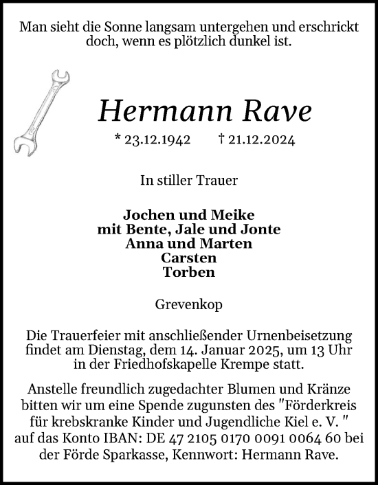 Traueranzeige von Hermann Rave von Norddeutsche Rundschau, Wilstersche Zeitung, Glückstädter Fortuna
