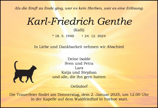 Traueranzeige von Karl-Friedrich Genthe von Norddeutsche Rundschau, Wilstersche Zeitung, Glückstädter Fortuna