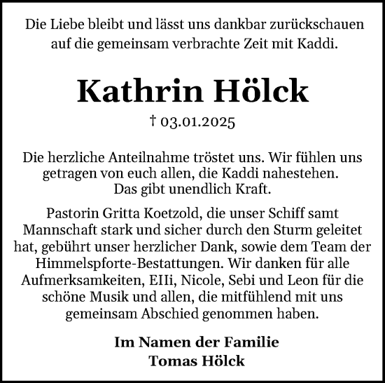 Traueranzeige von Kathrin Hölck von Norddeutsche Rundschau, Wilstersche Zeitung, Glückstädter Fortuna