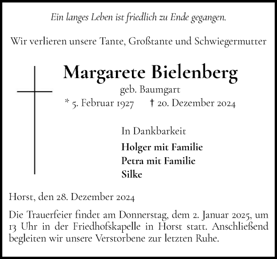 Traueranzeige von Margarete Bielenberg von Elmshorner Nachrichten, Barmstedter Zeitung
