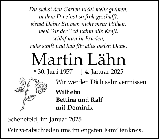 Traueranzeige von Martin Lähn von Norddeutsche Rundschau, Wilstersche Zeitung, Glückstädter Fortuna